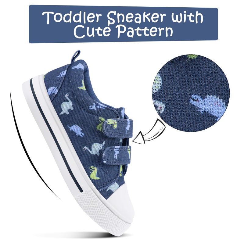 K KomForme Toddler Boys & Girls Shoes Kids Canvas Sneakers with Cartoon Dual Hook and Loops, Size 7 Toddler, Dinosaur - Image 3